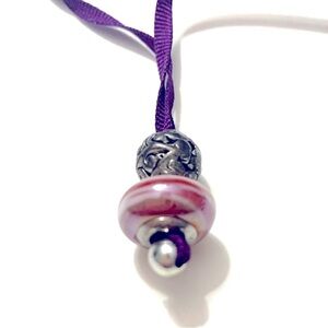 MURANO Bead Drop Necklace, red and purple